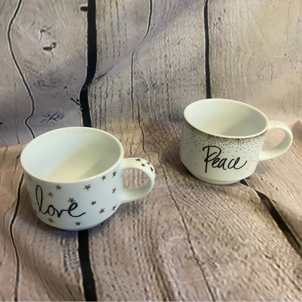 5/$20 Pier 1 Imports‎ Holiday Sentiment Stackable Mugs Set of 2 Replacement Cups